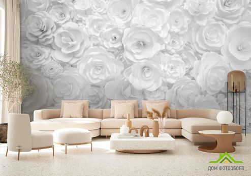 выбрать Фотошпалери Біла стіна з паперових квітів Фотошпалери 3D фотошпалери : квадратна, горизонтальна орієнтація на стіну