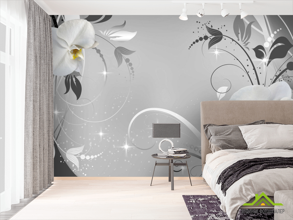 Фотообои Белые орхидеи на сером фоне