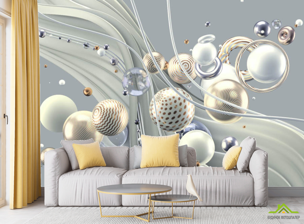 выбрать Фотошпалери золоті 3Д кулі Каталог фотошпалер на стіну