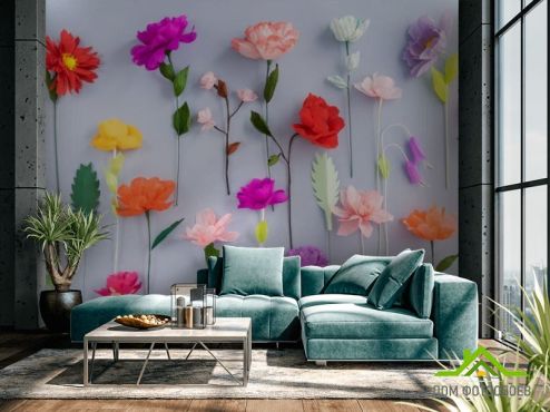 выбрать Фотошпалери об'ємні штучні квіти Фотошпалери, колір: «» на стіну
