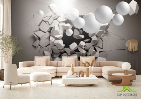 выбрать Фотообои 3д стена с шарами Фотообои 3D фотообои: горизонталная, горизонтальная ориентация на стену