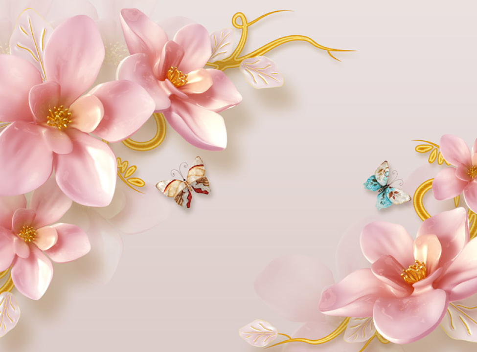 выбрать Фотообои Керамические лилии с бабочками Каталог фотообоев на стену