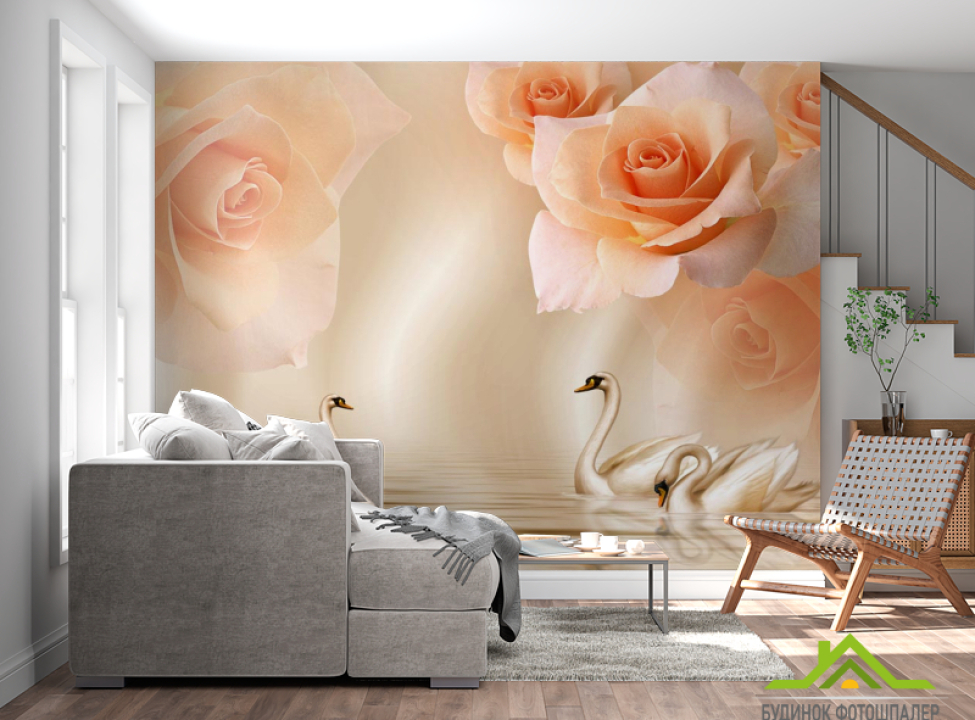 выбрать Фотообои Оранжевые розы на атласе Каталог фотообоев на стену