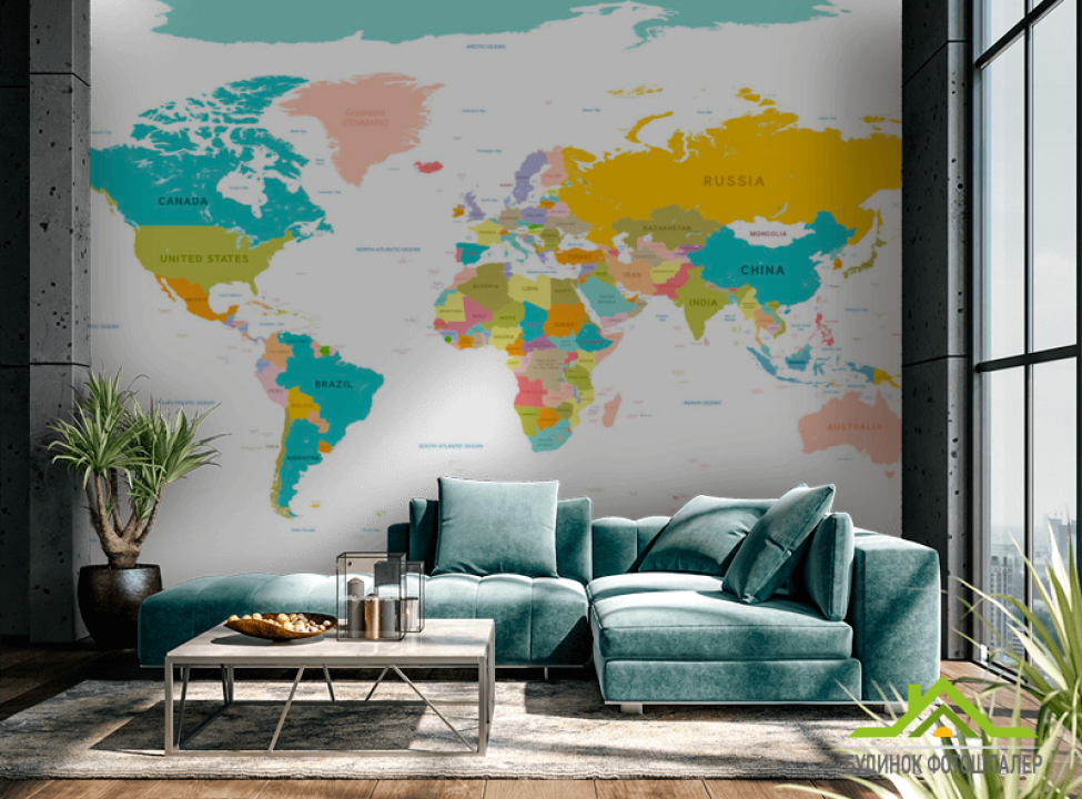 выбрать Фотообои Карта мира на английском Каталог фотообоев на стену