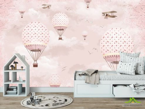 выбрать Фотообои розовые воздушные шарики в небе Фотообои Little kids на стену