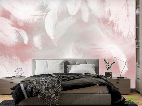 выбрать Фотообои Перья на розовом фоне Фотообои в спальню: горизонталная, горизонтальная ориентация на стену