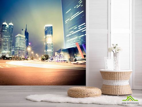 выбрать Фотообои Вечер, многоэтажки, свет Фотообои Фотообои Современный город: фото  на стену