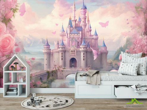 выбрать Фотообои Замок розовый и розы Фотообои в детскую на стену