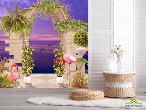 выбрать Фотообои Арка с фламинго Фотообои Вид из окна на стену