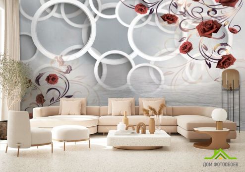 выбрать Фотообои Розы и круги 3d Фотообои 3D фотообои: горизонталная, горизонтальная, серый ориентация на стену