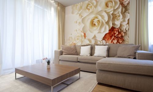 Фотообои в интерьере гостиной с фото - Фотообои 3D  бумажные розы