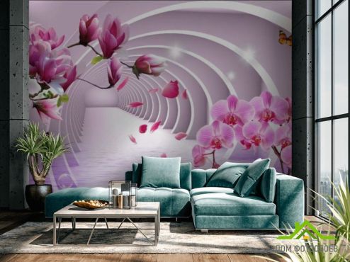 выбрать Фотообои Тоннель и орхидеи 3d Розовые фотообои на стену
