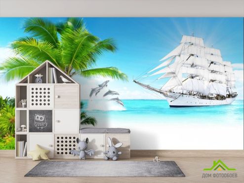выбрать Фотообои Пиратский корабль в море Фотообои, цвет: «горизонталная, горизонтальная» на стену
