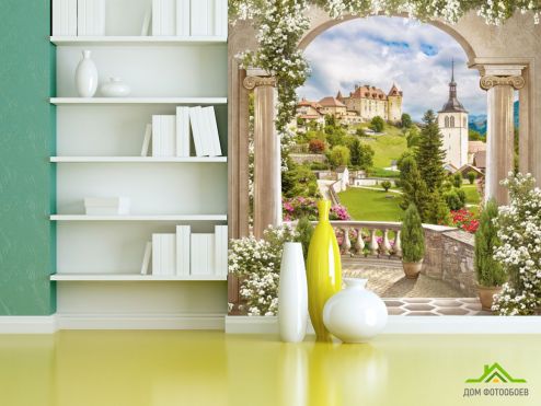 выбрать Фотообои Арка с видом на замок Фотообои, цвет: «квадратная» на стену