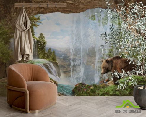 выбрать Фотошпалери Ведмідь на водопої Фотошпалери Фотошпалери Дизайнерські фрески: квадратна, горизонтальна орієнтація на стіну