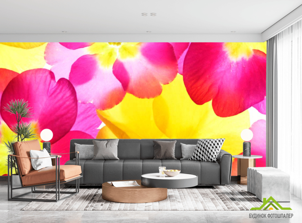 выбрать Фотообои Розово-желтые цветы Каталог фотообоев на стену
