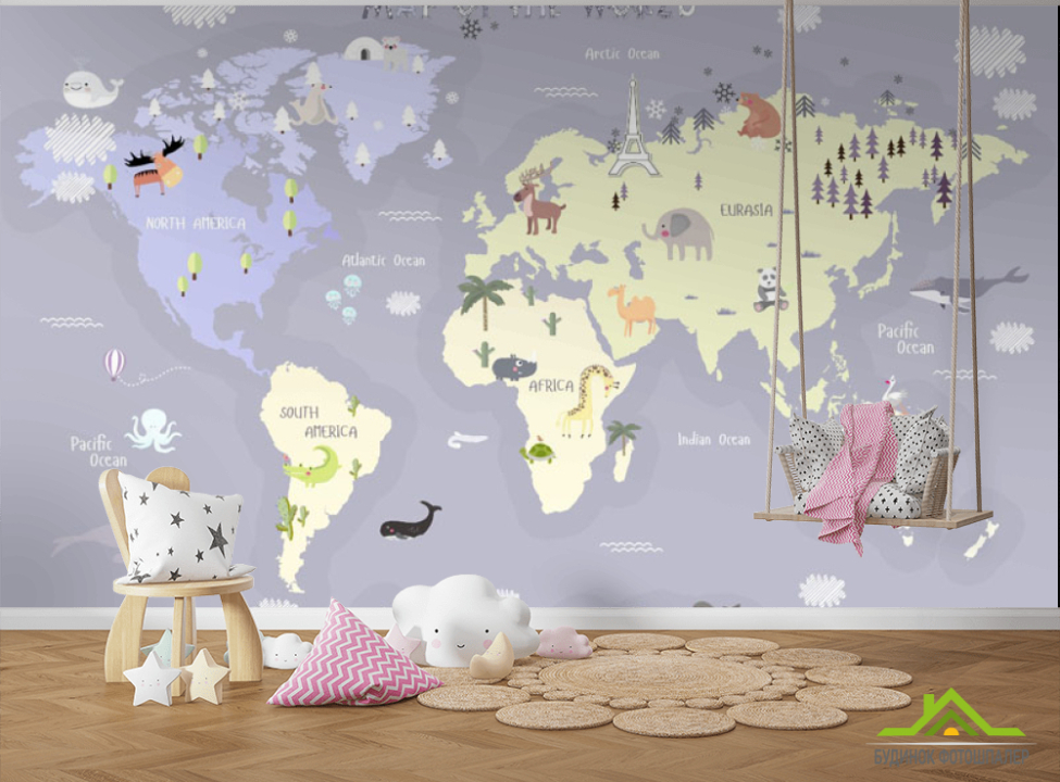 выбрать Фотошпалери фіолетова дитяча карта англійською Каталог фотошпалер на стіну