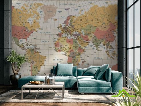выбрать Фотошпалери Карта світу в бежевих тонах Фотошпалери карта Світу на стіну