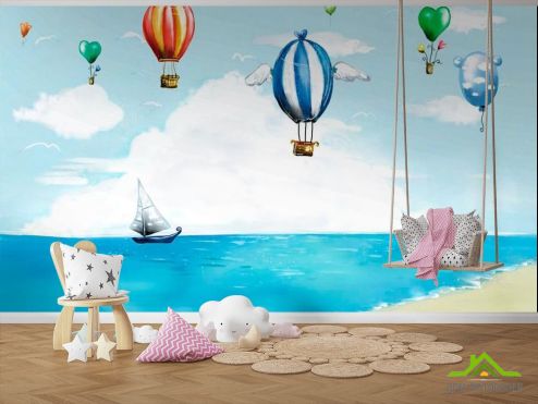 выбрать Фотошпалери Різнокольорові повітряні кулі Фотошпалери Фотошпалери в дитячу: малюнок  на стіну