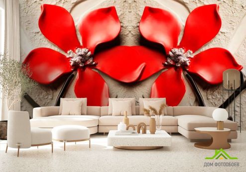 выбрать Фотообои Красные цветы Фотообои 3D фотообои: горизонталная, горизонтальная, рисунок ориентация на стену