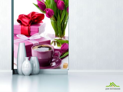 выбрать Фотообои Тюльпаны, подарки, кофе Фиолетовые фотообои на стену