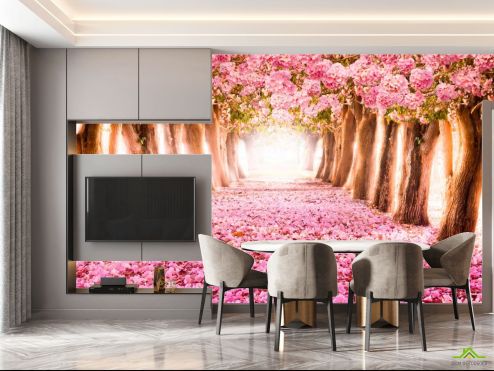 выбрать Фотошпалери Дерева Кухня (Студія): квадратна, горизонтальна, рожевий орієнтація на стіну