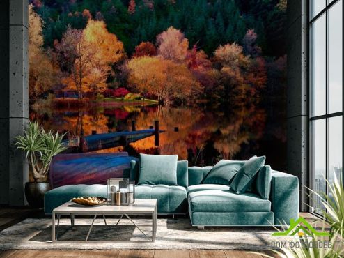 выбрать Фотообои Под осень, лодка Фотообои Фотообои лес: горизонталная, горизонтальная ориентация на стену
