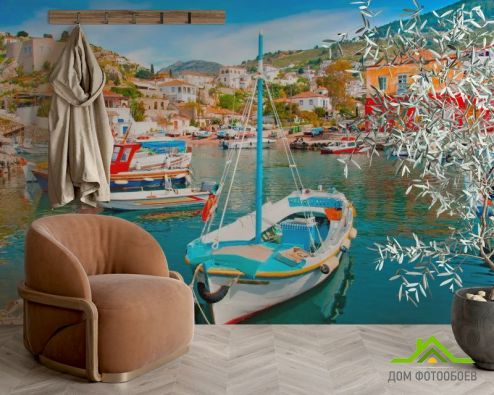 выбрать Фотообои Лодки на Греческих островах Фотообои Фотообои Города: горизонталная, горизонтальная, фото ориентация на стену