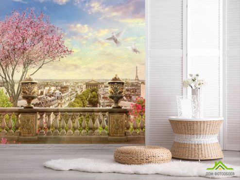 выбрать Фотообои Балкон, город, дерево Фотообои Фотообои Дизайнерские фрески: квадратная ориентация на стену