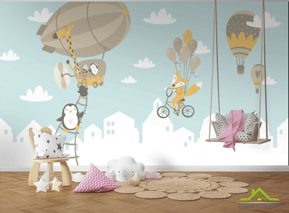 выбрать Фотообои Зверюшки на воздушных шарах Каталог фотообоев на стену