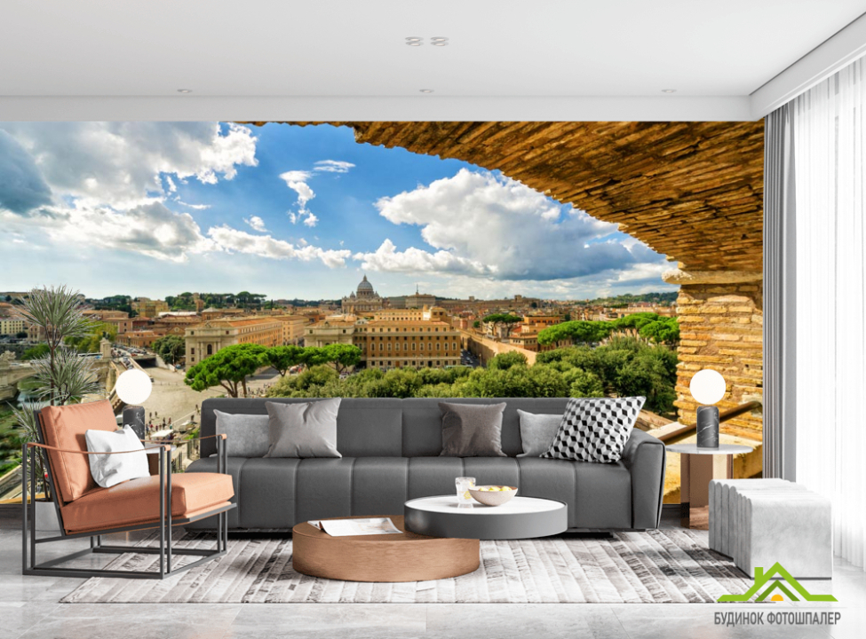 выбрать Фотообои вид на город с каменного балкона Каталог фотообоев на стену