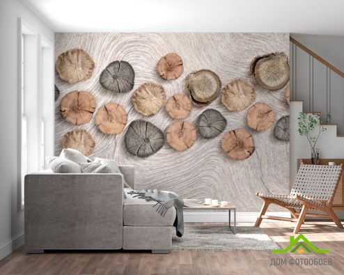 выбрать Фотообои Деревянные срубы на стене Фотообои 3D фотообои: горизонталная, горизонтальная ориентация на стену
