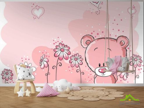 выбрать Фотошпалери Рожеві ведмедики Фотошпалери Фотошпалери для малюків: малюнок, рожевий  на стіну