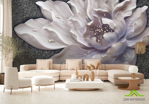 выбрать Фотообои Керамический цветок барельеф Фотообои 3D фотообои: горизонталная, горизонтальная ориентация на стену