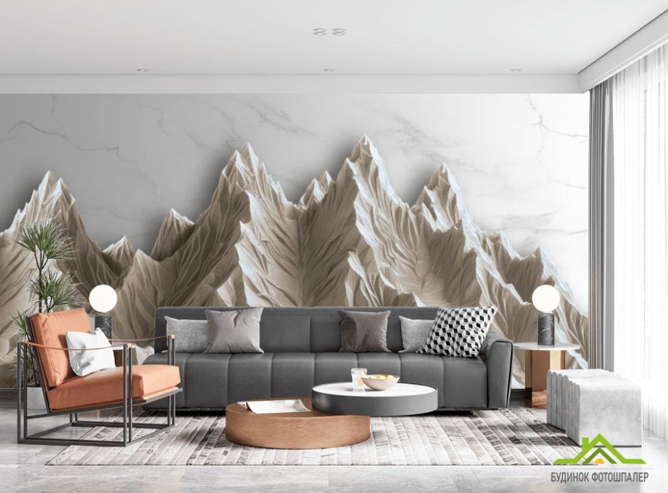 выбрать Фотошпалери 3Д гори бежеві з мармуром Каталог фотошпалер на стіну