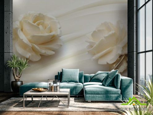 выбрать Фотообои Две большых керамических розы Фотообои 3Д барельеф на стену