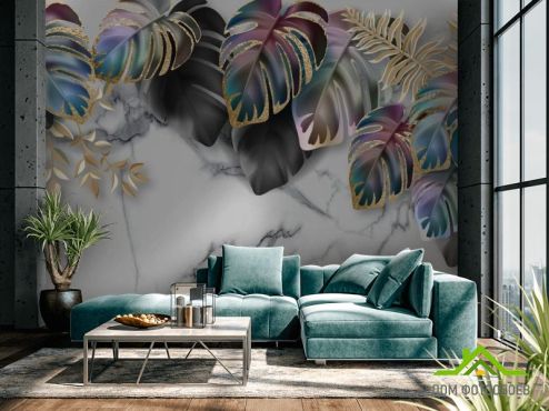 выбрать Фотообои Тропические листья на мраморе  на стену