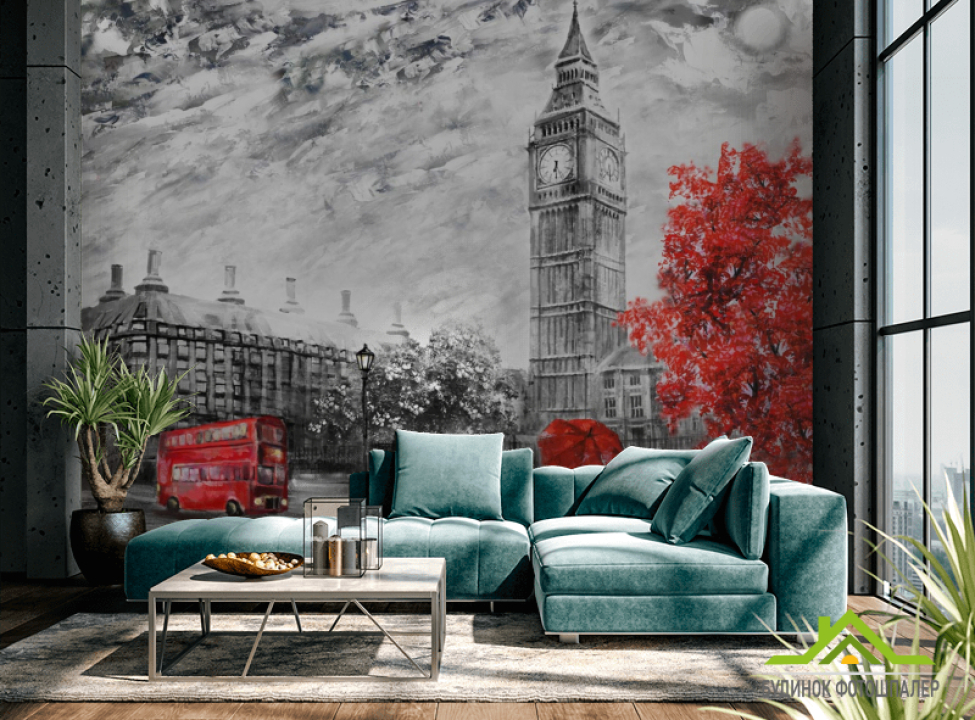 выбрать Фотошпалери Лондон червоно-сіра картина Каталог фотошпалер на стіну