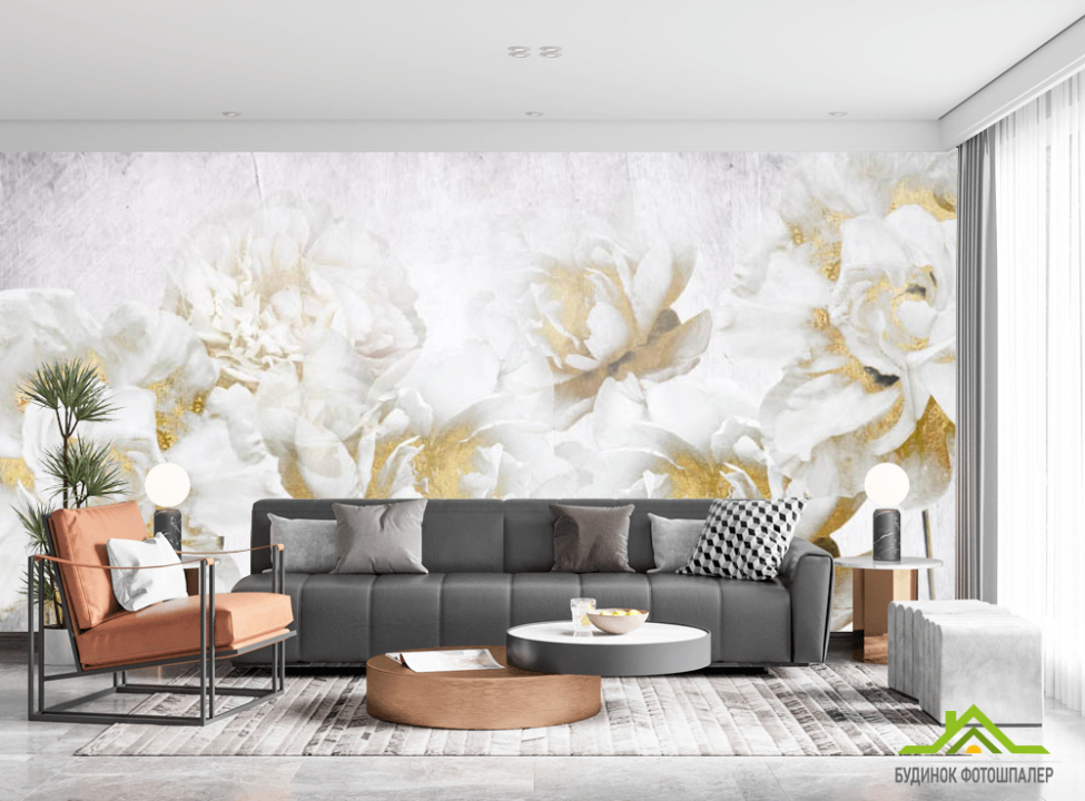 выбрать Фотошпалери білі квіти з золотом Фотошпалери Квіти на стіну