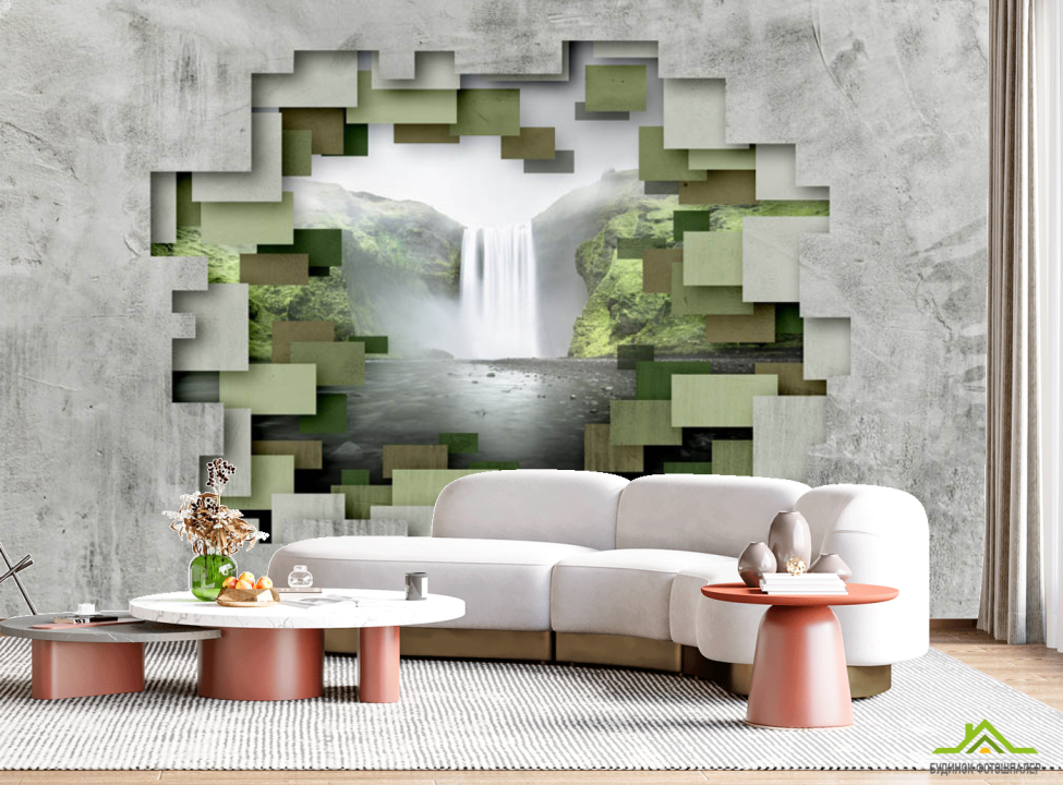 выбрать Фотошпалери 3д стіна з водоспадом Каталог фотошпалер на стіну