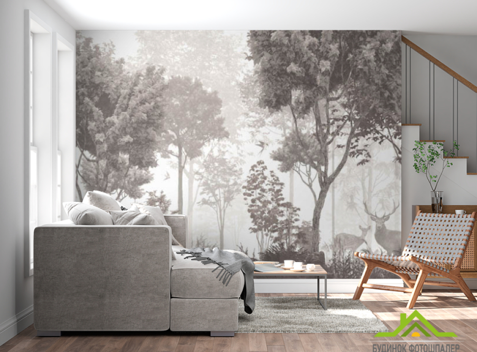 выбрать Фотообои Олени и деревья коричневые Каталог фотообоев на стену