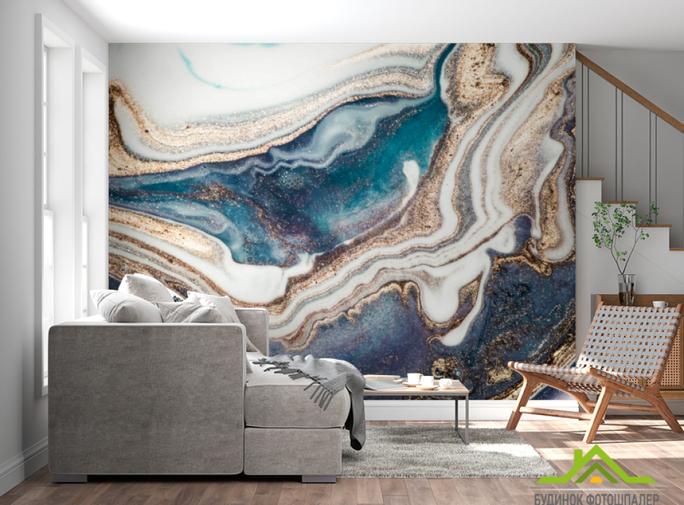 выбрать Фотошпалери Бірюзовий флюїд з золотом Каталог фотошпалер на стіну