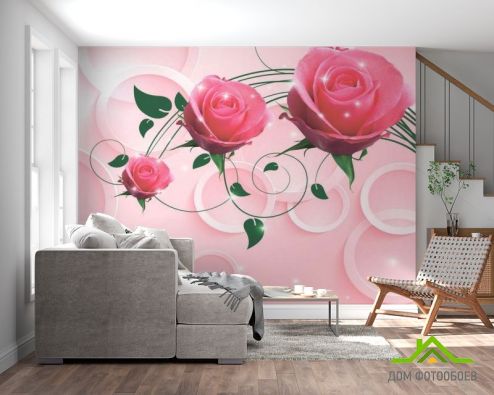 выбрать Фотообои Розовые розы 3d Фотообои Фотообои стереоскопические 3д: картинка  на стену