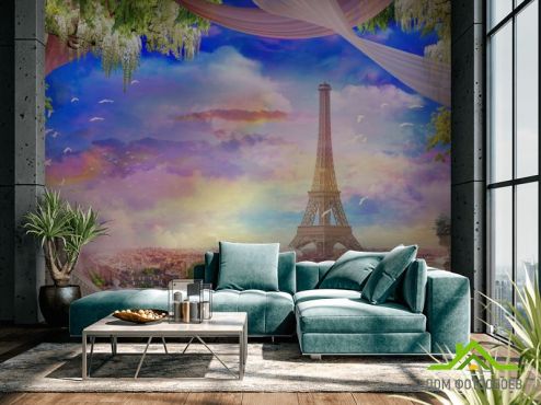 выбрать Фотообои Фреска с Парижем Фотообои Фотообои Дизайнерские фрески: горизонталная, горизонтальная ориентация на стену