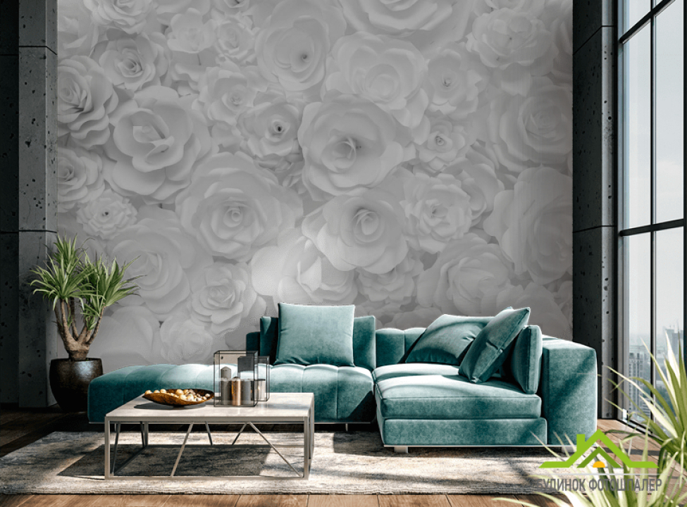 выбрать Фотообои Белая стена из бумажных цветов Фотообои 3Д на стену