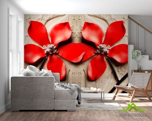 выбрать Фотообои Красные цветы Фотообои Фотообои 3D барельеф: горизонталная, горизонтальная ориентация на стену