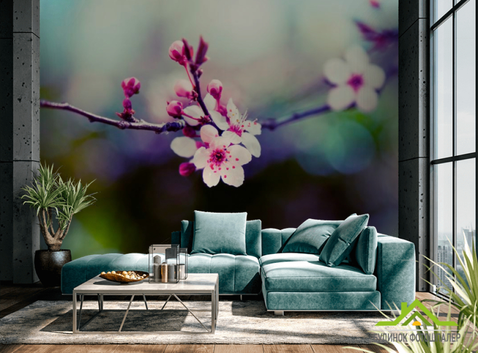 выбрать Фотообои Веточка с розовыми цветами Каталог фотообоев на стену