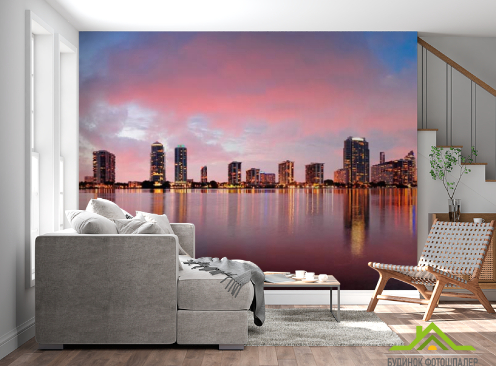 выбрать Фотообои Вода, вдали город Фотообои Современный город на стену