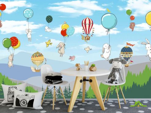 выбрать Фотошпалери Звірі на повітряних кульках Дитячі фотообої на стіну