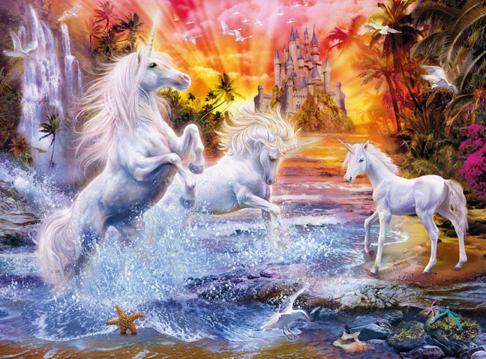 выбрать Фотошпалери Білі грають єдинороги Каталог фотошпалер на стіну